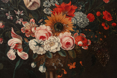 A. v. Wijk (Dutch school): 'Still life with flowers', oil on canvas, 17th C.