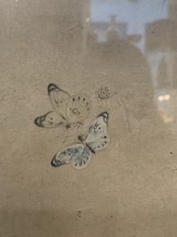 Chinese school: 'Four works with birds and insects near blossoming branches', ink and colour on paper, Republic