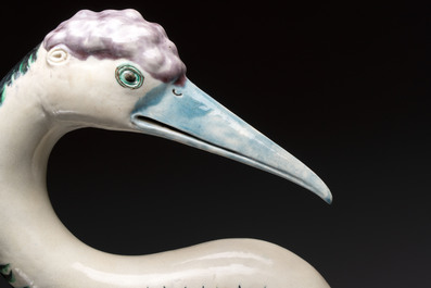 A rare and large Chinese polychrome-glazed crane on a rock, 18/19th C.