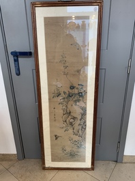Chinese school: 'Four works with birds and insects near blossoming branches', ink and colour on paper, Republic