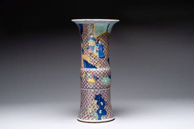 A Chinese wucai 'gu' vase with 'Guo Ziyi 郭子儀', Wanli mark, 19th C.