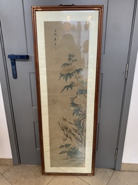 Chinese school: 'Four works with birds and insects near blossoming branches', ink and colour on paper, Republic