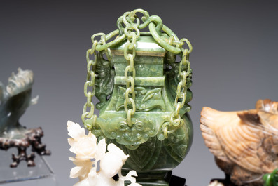 A collection of 26 Chinese jadeite, rock crystal, turquoise, agate and other hardstone carvings, 19/20th C.