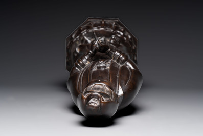 A Chinese bronze Guanyin standing on a lotus throne, 19th C.