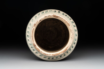 A polychrome Italian albarello inscribed 'RO. LAT: IND. MINOR', Montelupo, 17th C.
