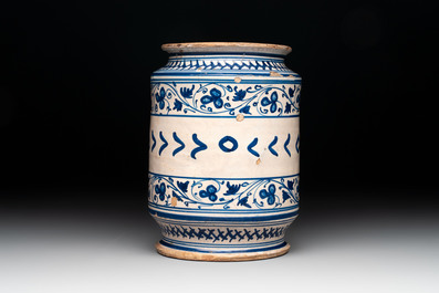 A blue and white Italian albarello, Faenza, 2nd half 16th C.