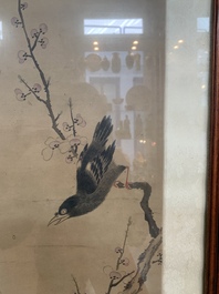 Chinese school: 'Four works with birds and insects near blossoming branches', ink and colour on paper, Republic