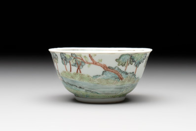 A Chinese famille rose 'Procris and Cephales' cup and saucer, Qianlong