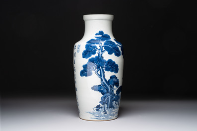 A Chinese blue and white 'He Lu Tong Chun 鶴鹿同春' vase, Tao Cheng Tang 陶成堂 mark, 18/19th C.