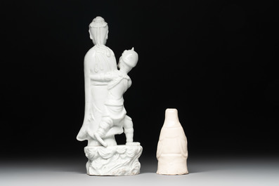 A Chinese Dehua blanc de Chine  'Kuixing' group and a Guanyin, 19th C.