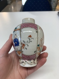 A collection of nine Chinese blue, white and famille rose wares, 18/19th C.