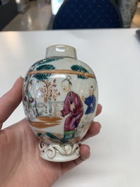 A collection of nine Chinese blue, white and famille rose wares, 18/19th C.