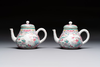 A pair of Chinese famille rose teapots and covers, Yongzheng