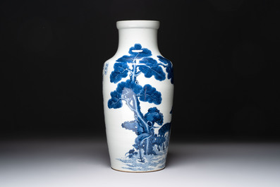 A Chinese blue and white 'He Lu Tong Chun 鶴鹿同春' vase, Tao Cheng Tang 陶成堂 mark, 18/19th C.