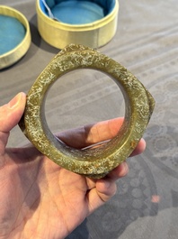 A Chinese archaic russet jade Liangzhu-style cong with a silk covered box, Liangzhu culture, Neolithic period or later