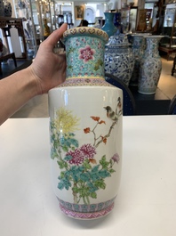 Three Chinese famille rose vases with figural and floral design, Qianlong mark, 19/20th C.