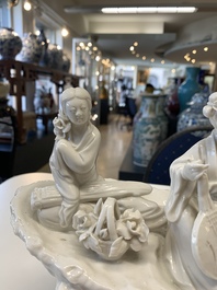 A large Chinese Dehua blanc de Chine group with goddesses on a boat, Republic