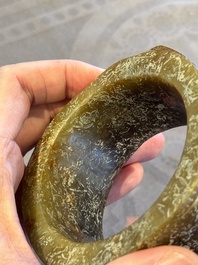 A Chinese archaic russet jade Liangzhu-style cong with a silk covered box, Liangzhu culture, Neolithic period or later