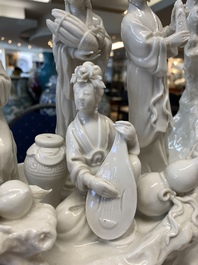 A large Chinese Dehua blanc de Chine group with goddesses on a boat, Republic