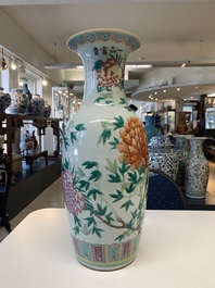 Three Chinese famille rose vases with figural and floral design, Qianlong mark, 19/20th C.