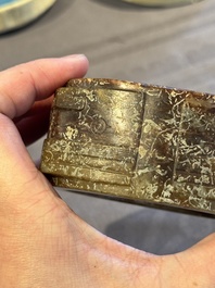 A Chinese archaic russet jade Liangzhu-style cong with a silk covered box, Liangzhu culture, Neolithic period or later
