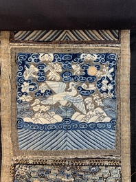 Ten Chinese gold-thread-embroidered silk rank badges, 19th C.