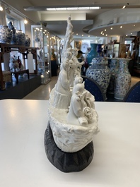 A large Chinese Dehua blanc de Chine group with goddesses on a boat, Republic