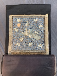 Ten Chinese gold-thread-embroidered silk rank badges, 19th C.