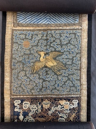 Ten Chinese gold-thread-embroidered silk rank badges, 19th C.