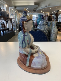 A Chinese famille rose sculpture of Buddha Amitayus on a stand, 19/20th C.