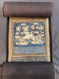 Ten Chinese gold-thread-embroidered silk rank badges, 19th C.
