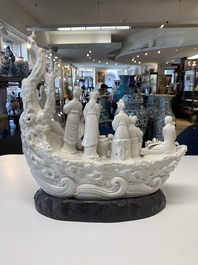 A large Chinese Dehua blanc de Chine group with goddesses on a boat, Republic
