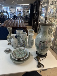 15 Chinese famille rose, qianjiang cai and monochrome wares, 19/20th C.