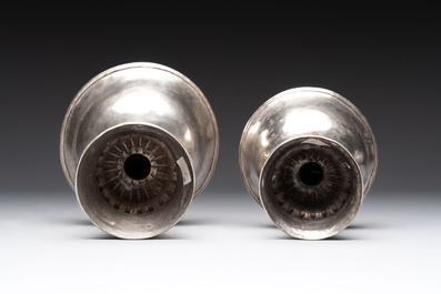 Two Tibetan silver butter lamps, 19th C.