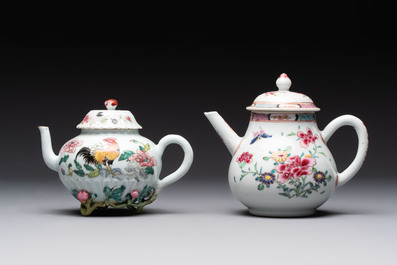 Two Chinese famille rose teapots, an Imari-style teapot and a Dutch-decorated teapot, Yongzheng/Qianlong
