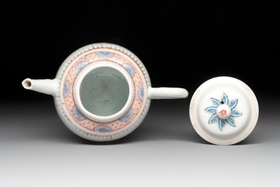 A Chinese famille rose teapot and cover with floral design, Yongzheng/Qianlong