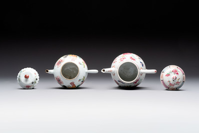 Two Chinese famille rose teapots, an Imari-style teapot and a Dutch-decorated teapot, Yongzheng/Qianlong