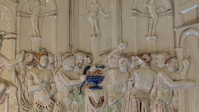 School of Bernard Palissy, a 'biblical subject' plaque , 17/18th C.
