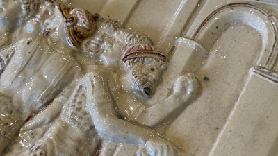 School of Bernard Palissy, a 'biblical subject' plaque , 17/18th C.