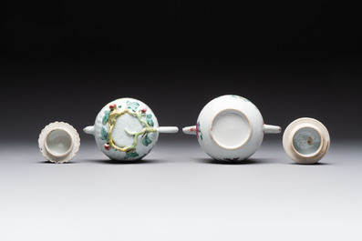 Two Chinese famille rose teapots, an Imari-style teapot and a Dutch-decorated teapot, Yongzheng/Qianlong