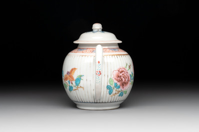 A Chinese famille rose teapot and cover with floral design, Yongzheng/Qianlong