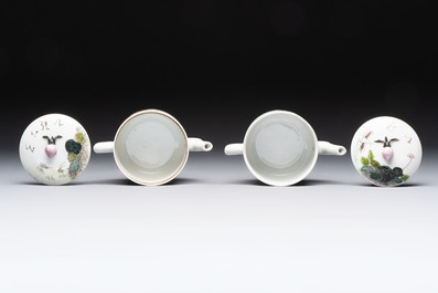 Four Chinese famille rose teapots, Luo Yong Sheng Hao 罗永盛号 mark, 20th C.