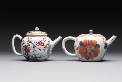 Two Chinese famille rose teapots, an Imari-style teapot and a Dutch-decorated teapot, Yongzheng/Qianlong