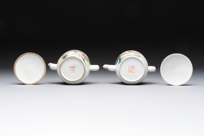 Four Chinese famille rose teapots, Luo Yong Sheng Hao 罗永盛号 mark, 20th C.