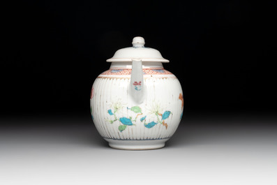 A Chinese famille rose teapot and cover with floral design, Yongzheng/Qianlong