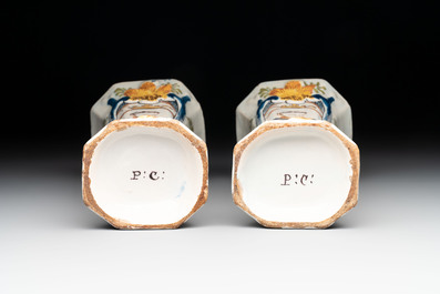 A polychrome Dutch Delft garniture of five vases with the portrait of William I of The Netherlands, early 19th C.