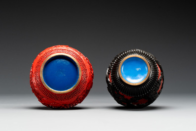 A collection of four Chinese lacquered enamel vases and a hardstone bonsai tree, 20th C.