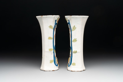 A polychrome Dutch Delft garniture of five vases with the portrait of William I of The Netherlands, early 19th C.