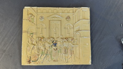 School of Bernard Palissy, a 'biblical subject' plaque , 17/18th C.