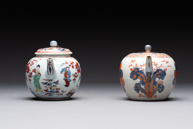 Two Chinese famille rose teapots, an Imari-style teapot and a Dutch-decorated teapot, Yongzheng/Qianlong